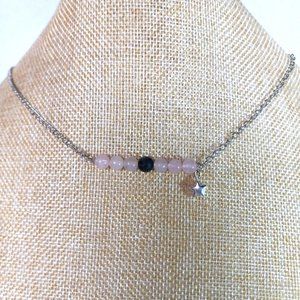 Rose Quartz Black Striped Agate Chakra Gemstone Hematite Star Necklace Handmade